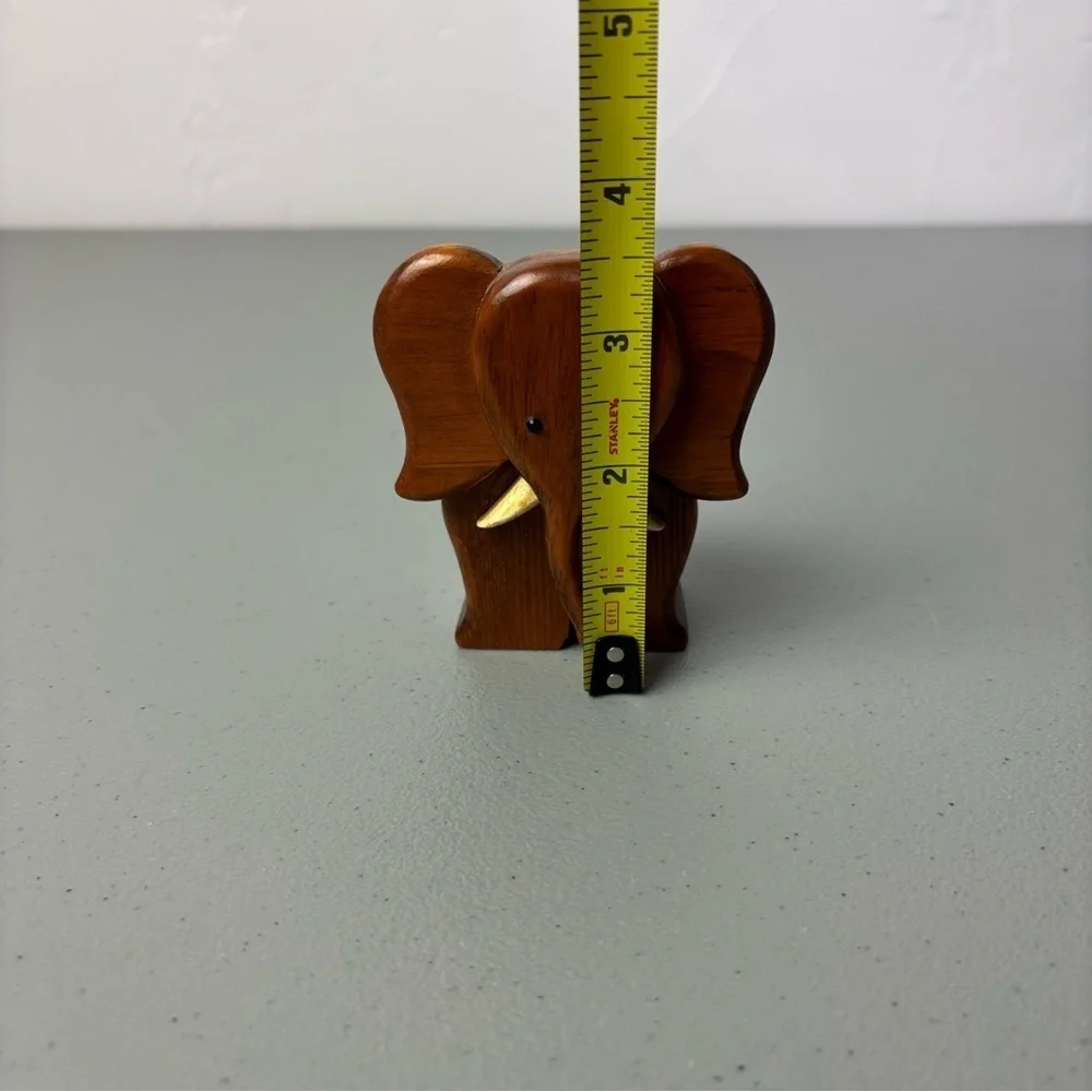 Vintage Wood Elephant Figurine Tusks 1995 Small Home Decor African Safari
